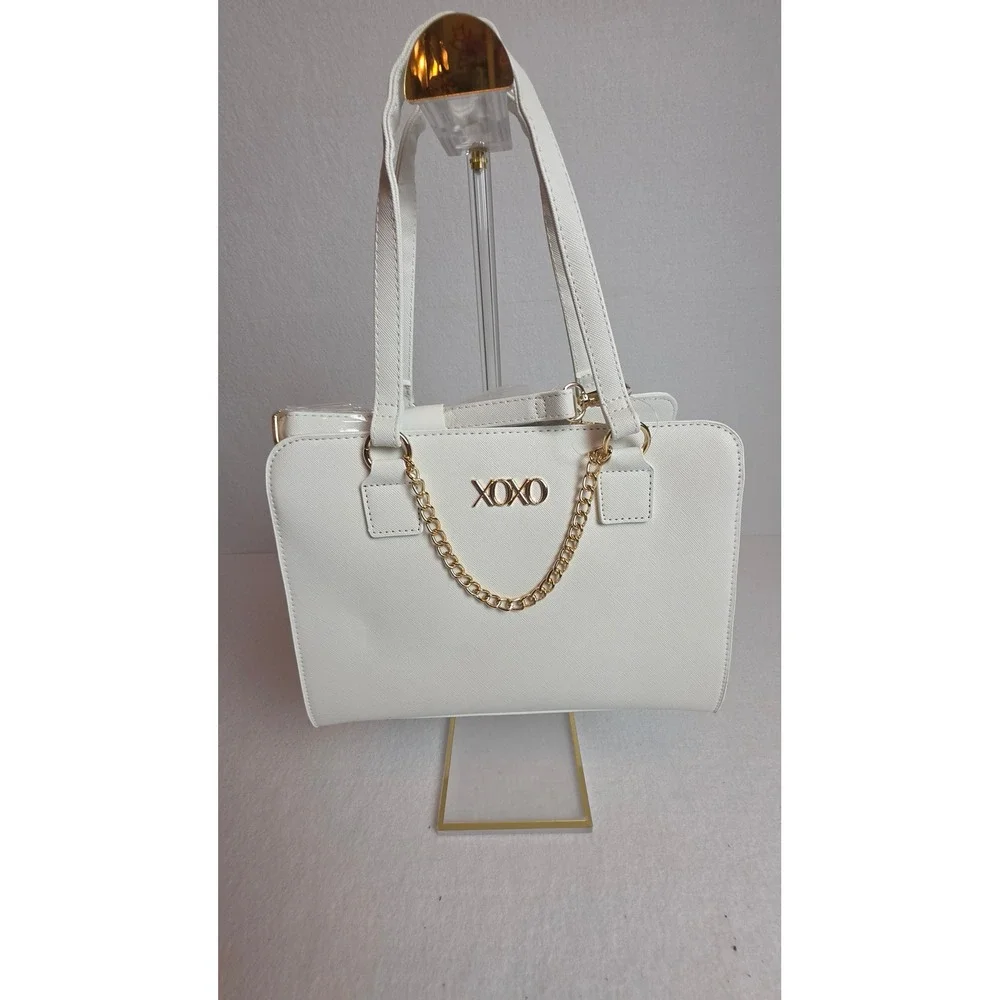 XOXO White Saffiano Faux Leather Satchel Handbag Gold Chain Crossbody Bag NWT